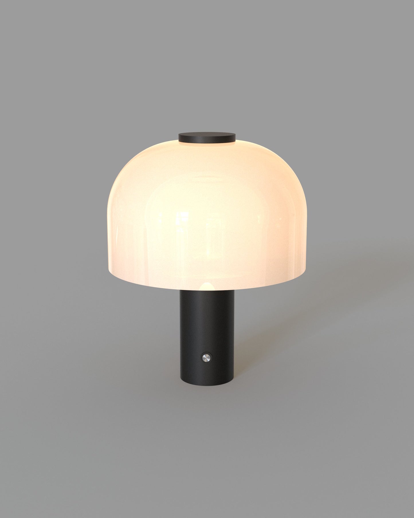 Lámpara de mesa moderna con base negra y pantalla blanca, iluminación decorativa.