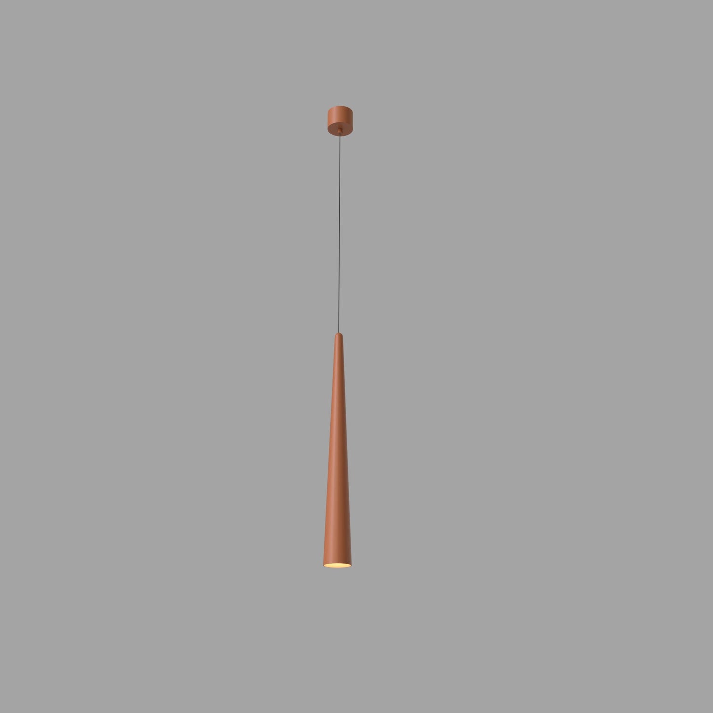 Lámpara colgante moderna de metal en acabado rojizo oxidado, diseño cónico minimalista