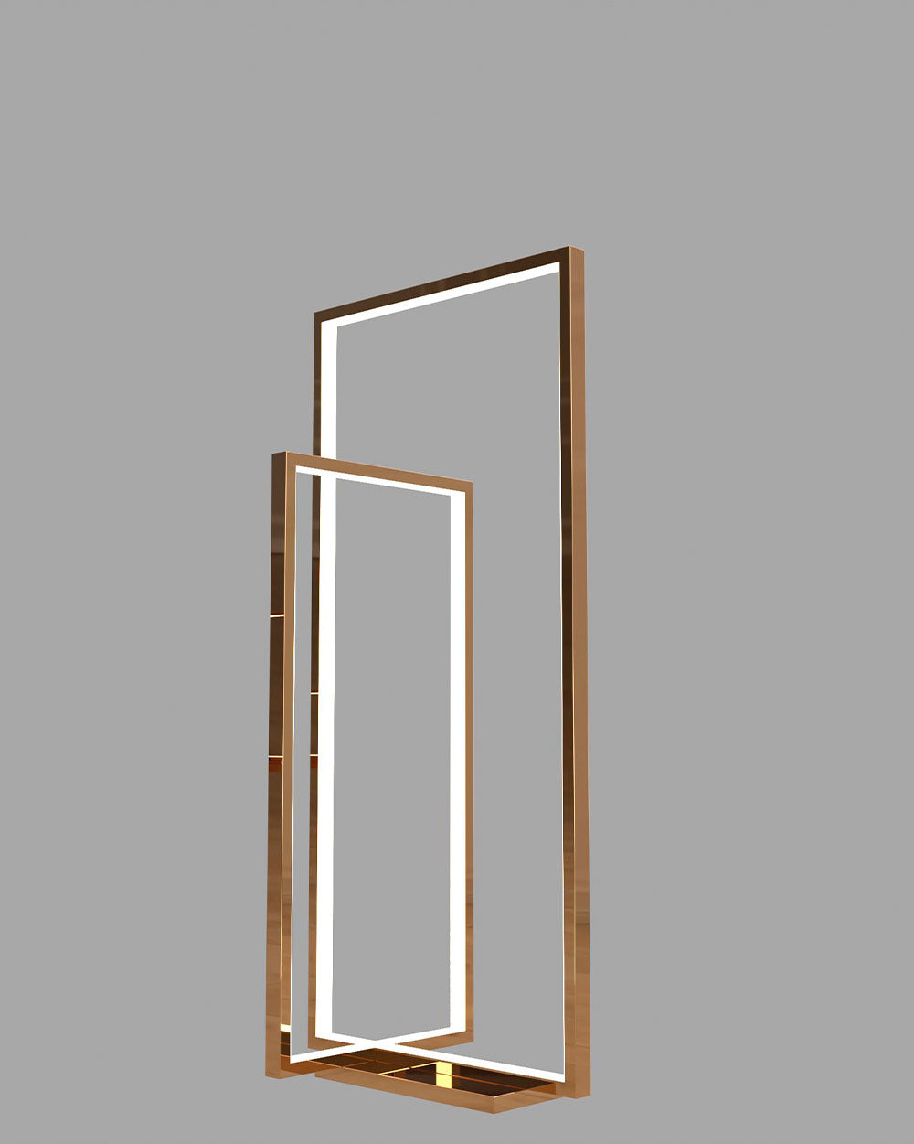 Lámpara de piso moderna con estructura dorada geométrica y luz LED integrada