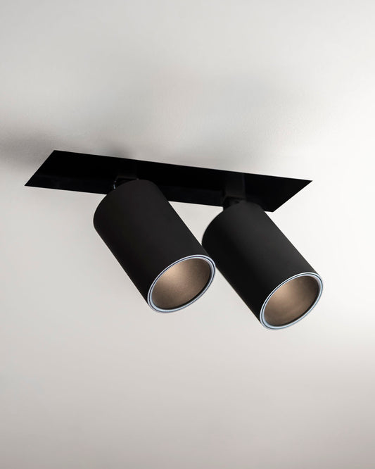 Lámpara de techo moderna con dos focos cilíndricos negros para iluminación interior