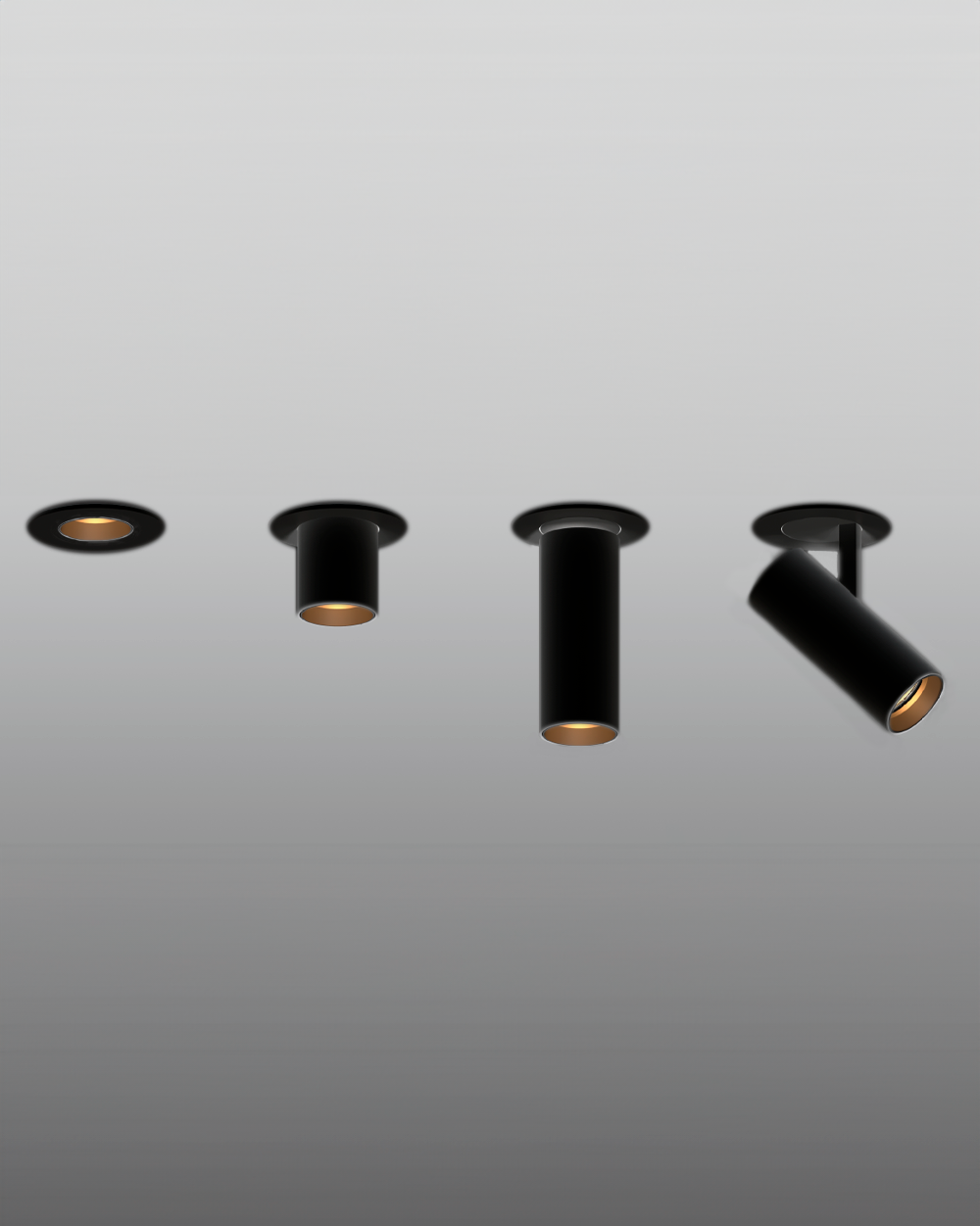 Lámpara empotrable negra ajustable tipo spot cilíndrico para techo, iluminación interior.