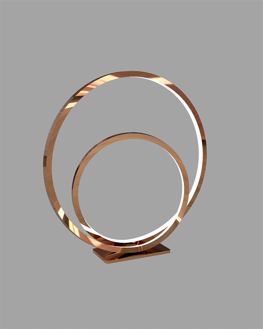 Lámpara de mesa LED moderna de aro doble en color dorado, diseño minimalista decorativo