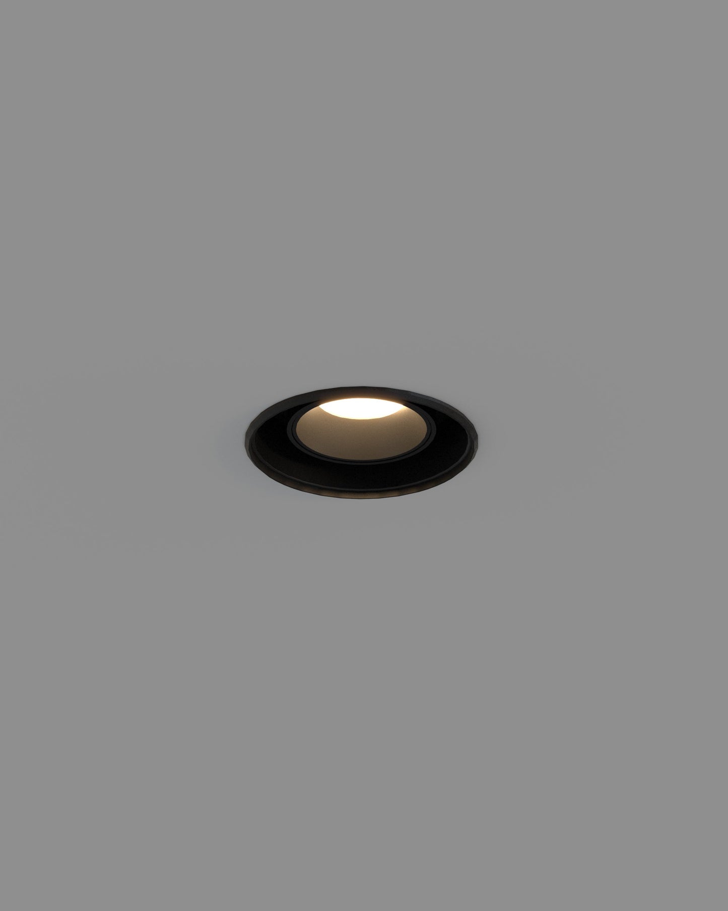Luminario empotrable trimless negro de techo encendido, diseño minimalista para iluminación.