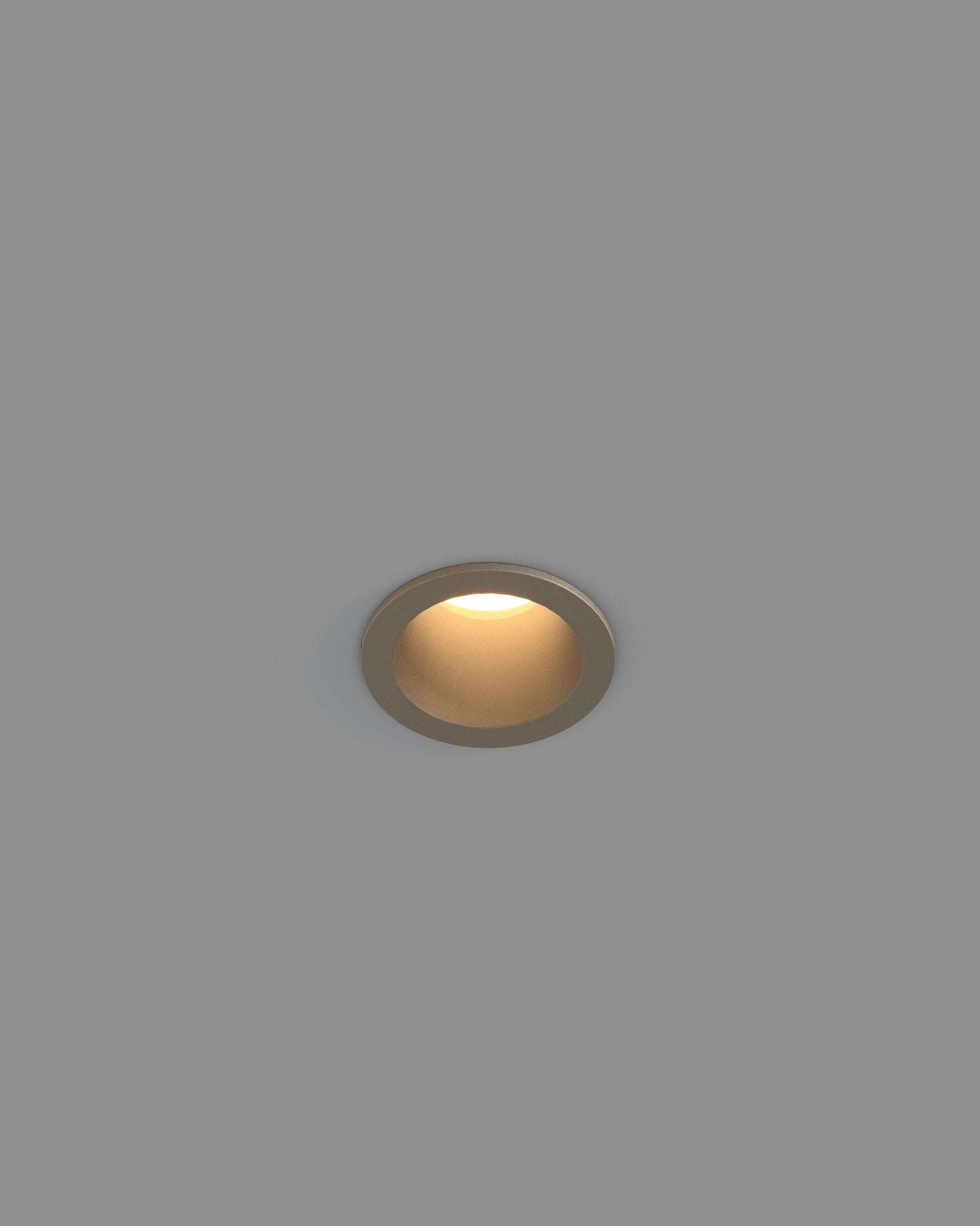 foco empotrable de techo acabado plata, luz cálida, diseño moderno para iluminación interior