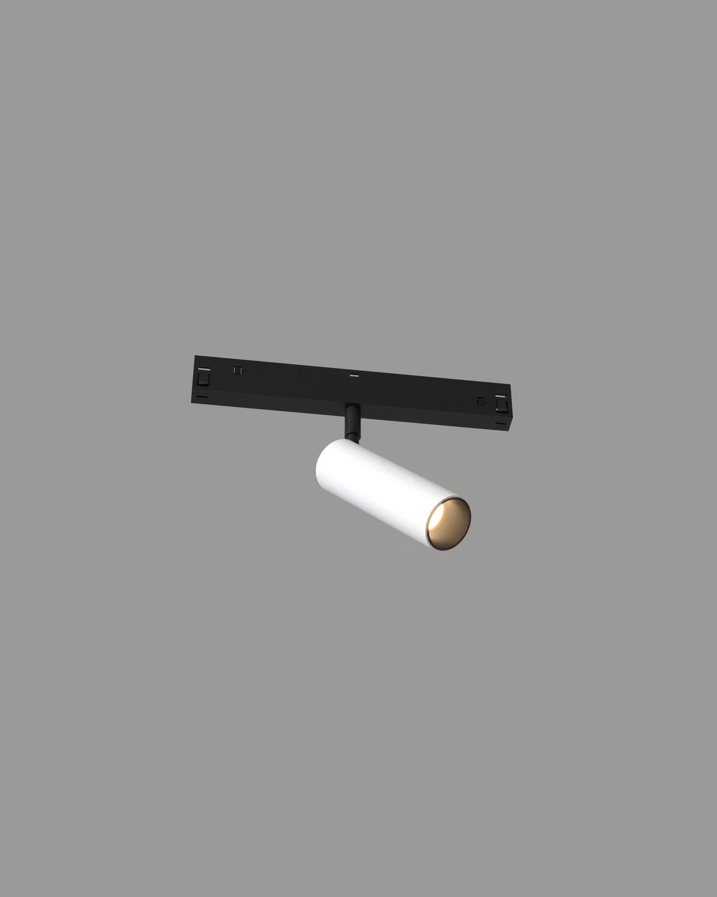 Lámpara de riel blanca moderna, diseño cilíndrico para iluminación interior.