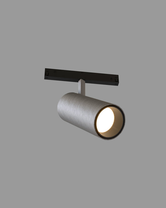 Lámpara de riel moderna cilíndrica color níquel para iluminación interior