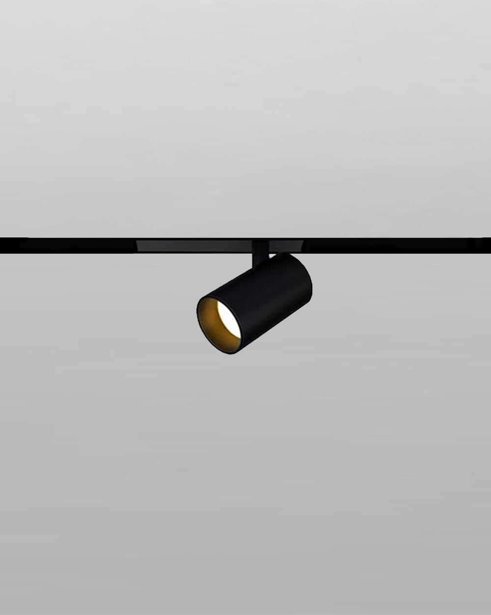 Foco de riel negro minimalista para techo, iluminación moderna de interiores.