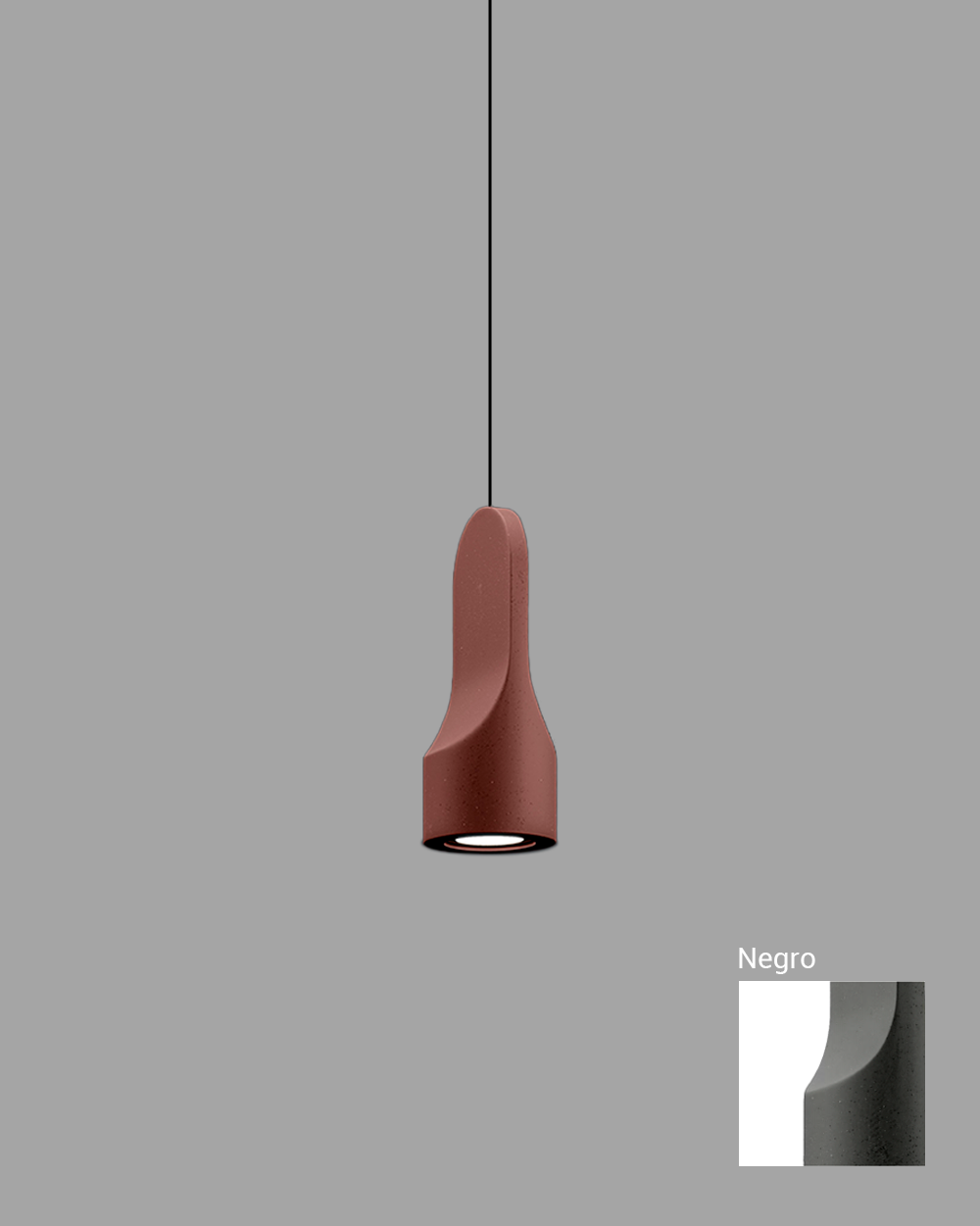 Lámpara colgante moderna color marrón mate, pantalla cilíndrica, fondo gris, opción negro