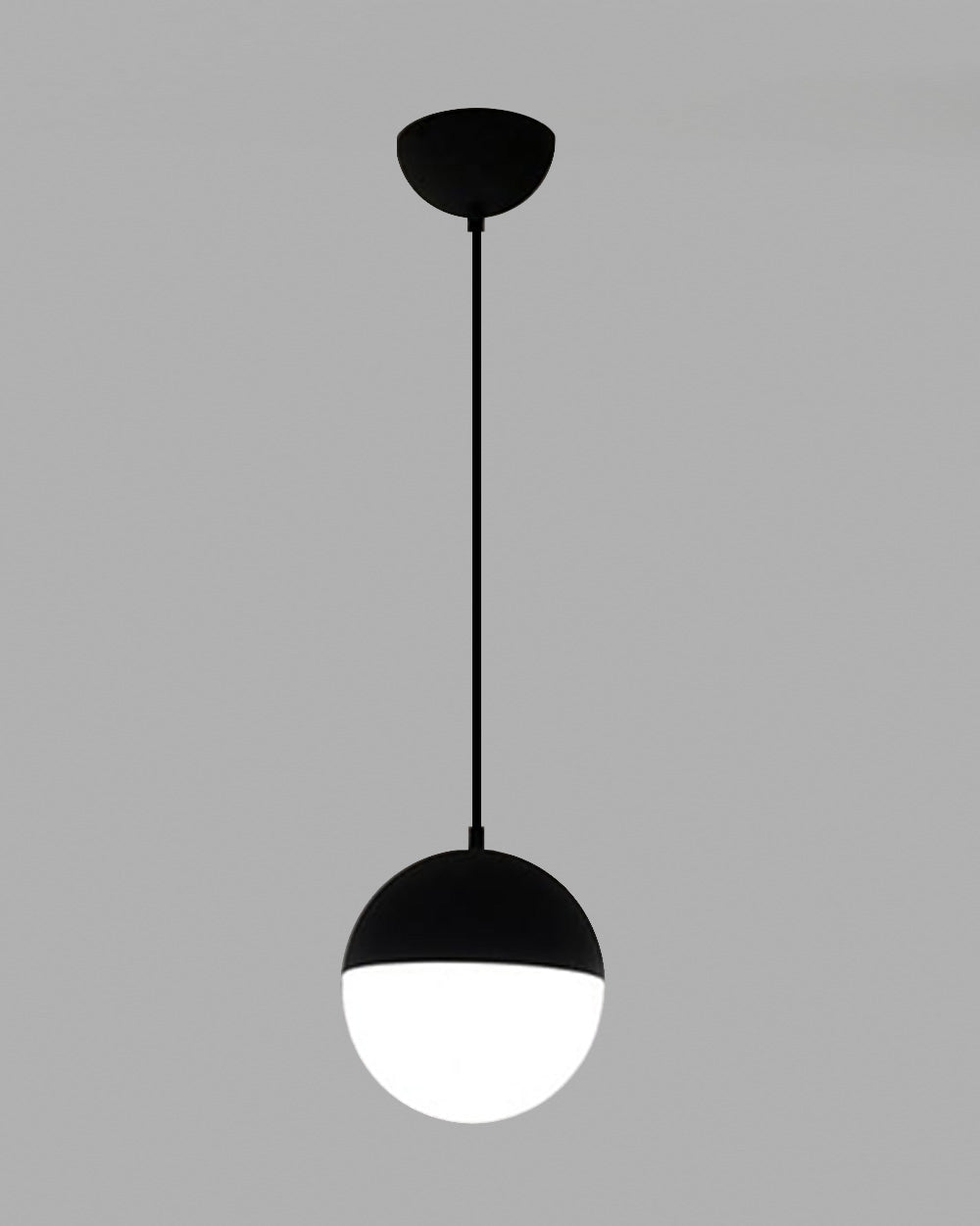 Lámpara colgante esférica de techo, diseño moderno en blanco y negro, iluminación decorativa.