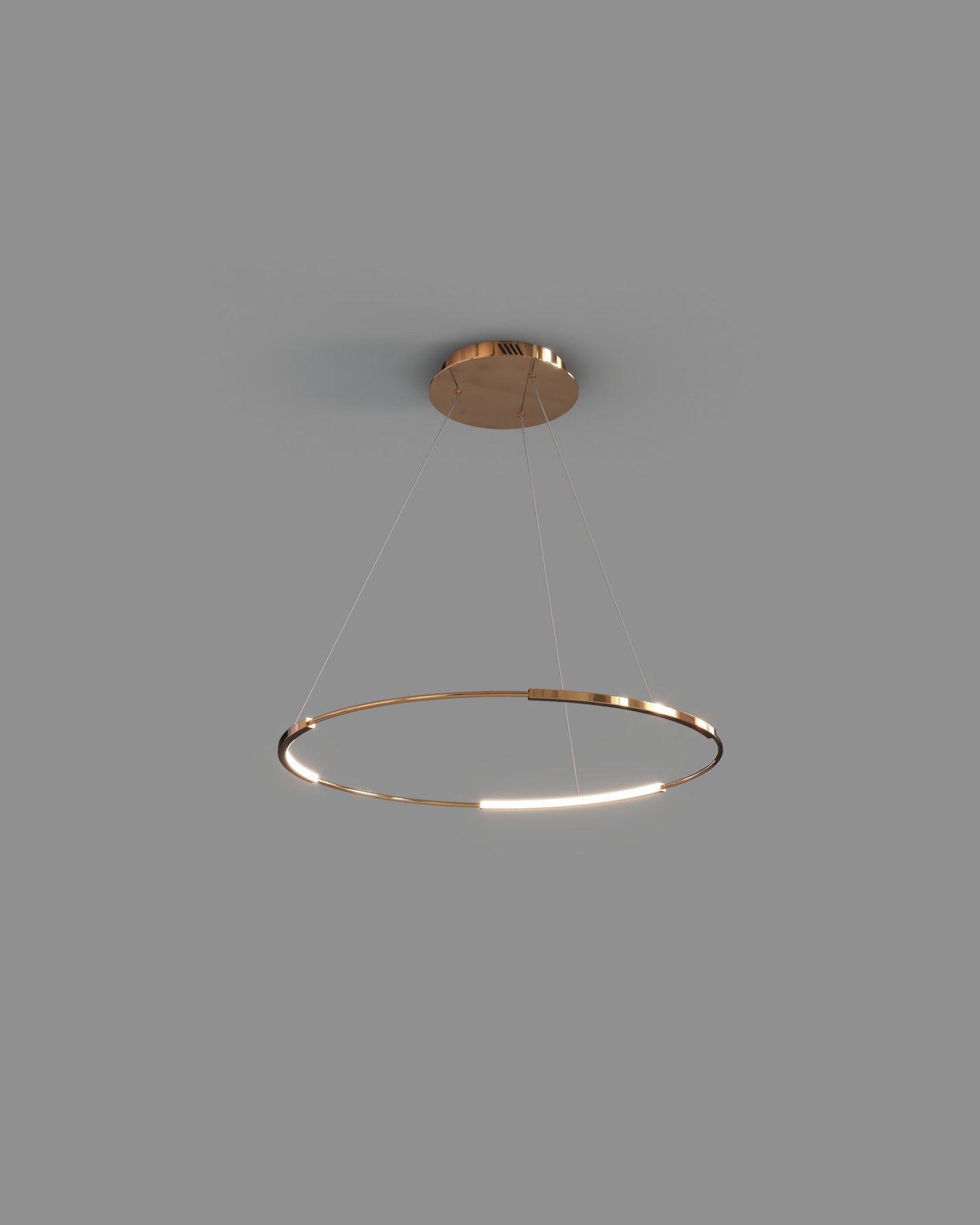 Lámpara colgante LED dorada de aro moderno sobre fondo gris