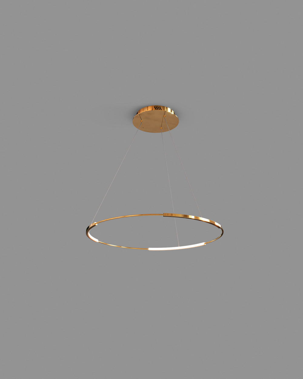 Lámpara colgante circular dorada de diseño moderno, ideal para iluminación decorativa.