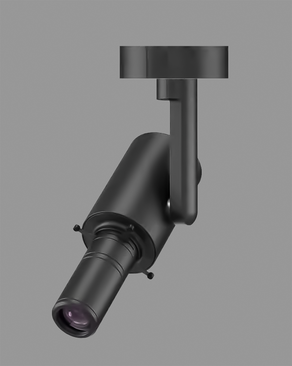 Spot negro de iluminación LED para techo, diseño moderno, fondo gris.