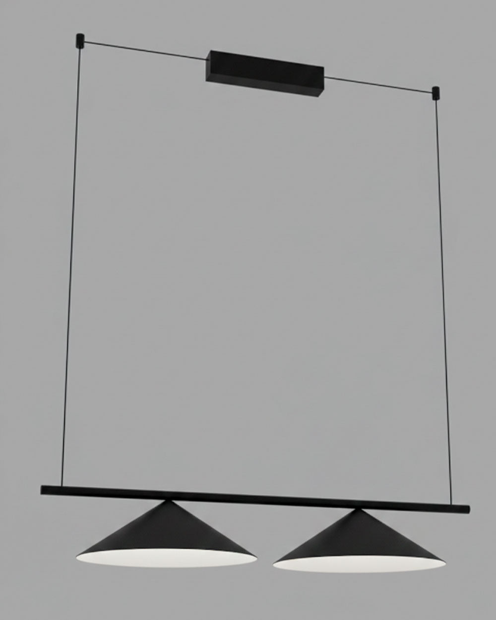 Lámpara colgante moderna negra con dos focos cónicos para comedor o sala