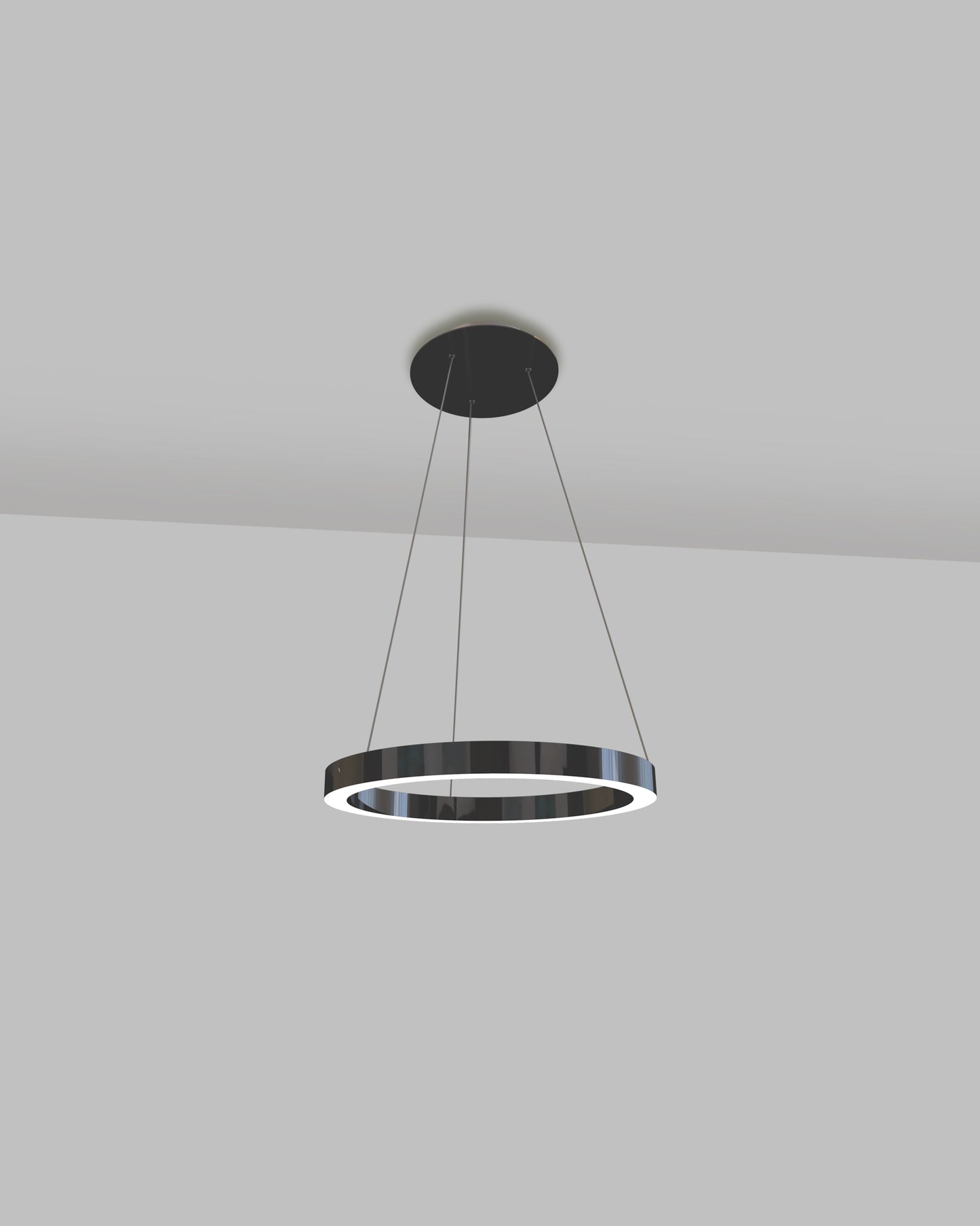 Lámpara colgante circular moderna negra, diseño minimalista para iluminación interior.