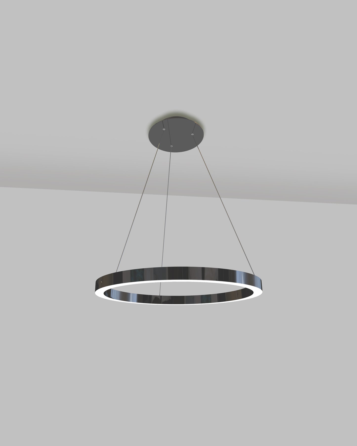 Lámpara de techo colgante circular negra, diseño moderno para interiores minimalistas.