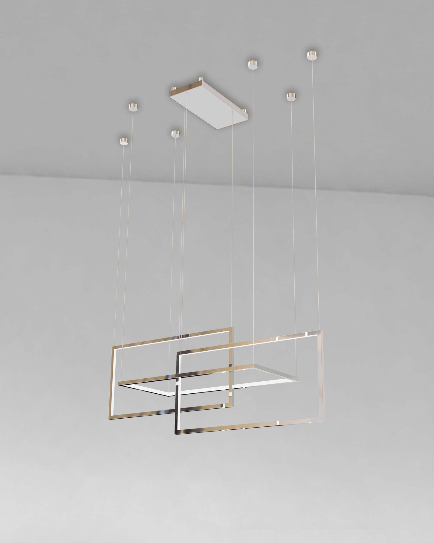Lámpara colgante moderna cromada con marcos geométricos, iluminación decorativa techo