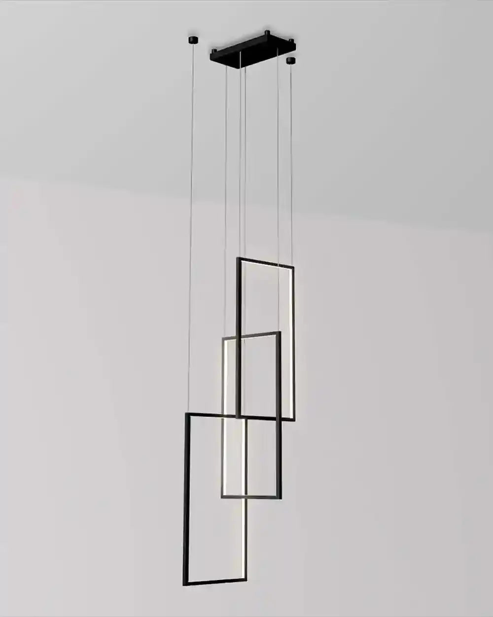 Lámpara colgante moderna negra de tres marcos rectangulares en Birot MX boutique de iluminación