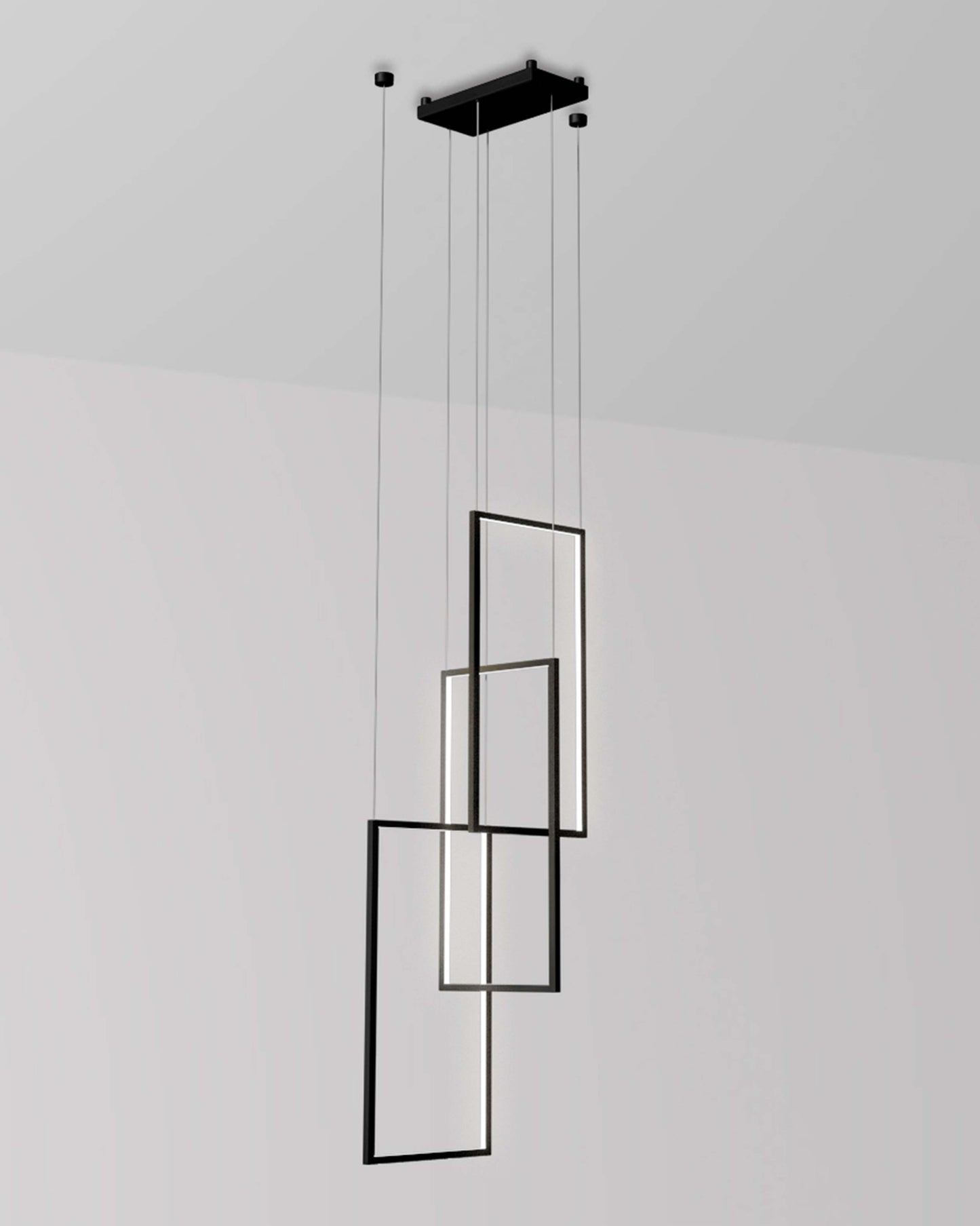 Lámpara colgante moderna de rectángulos negros, iluminación LED decorativa de techo.