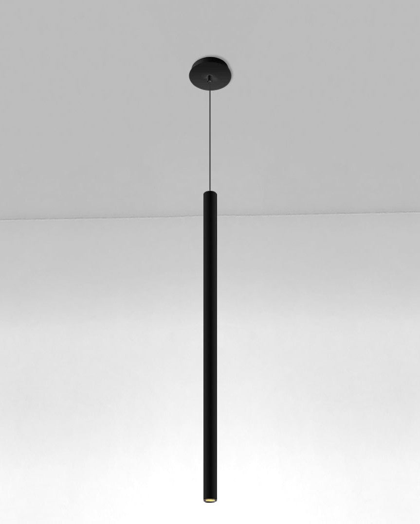 Lámpara colgante moderna tubular negra, iluminación decorativa de techo minimalista.