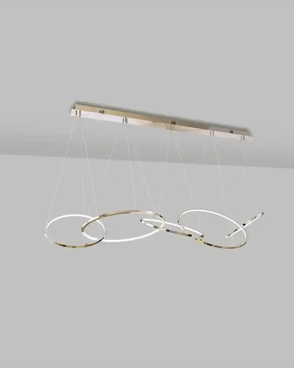 Lámpara colgante moderna de aros cromados, diseño minimalista de Birot MX boutique de iluminación