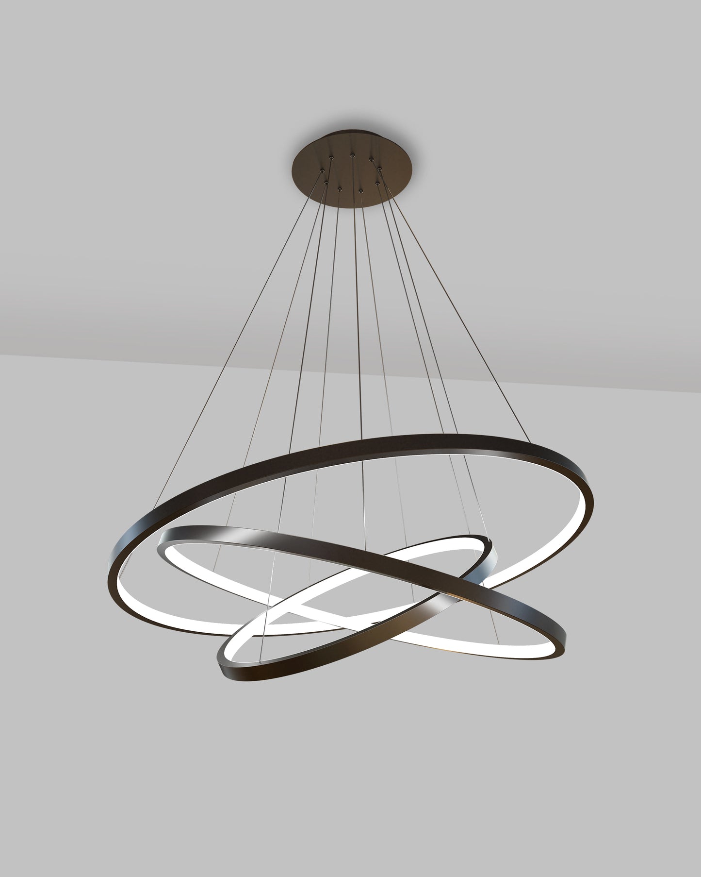 Lámpara colgante LED de techo con aros negros modernos, iluminación decorativa