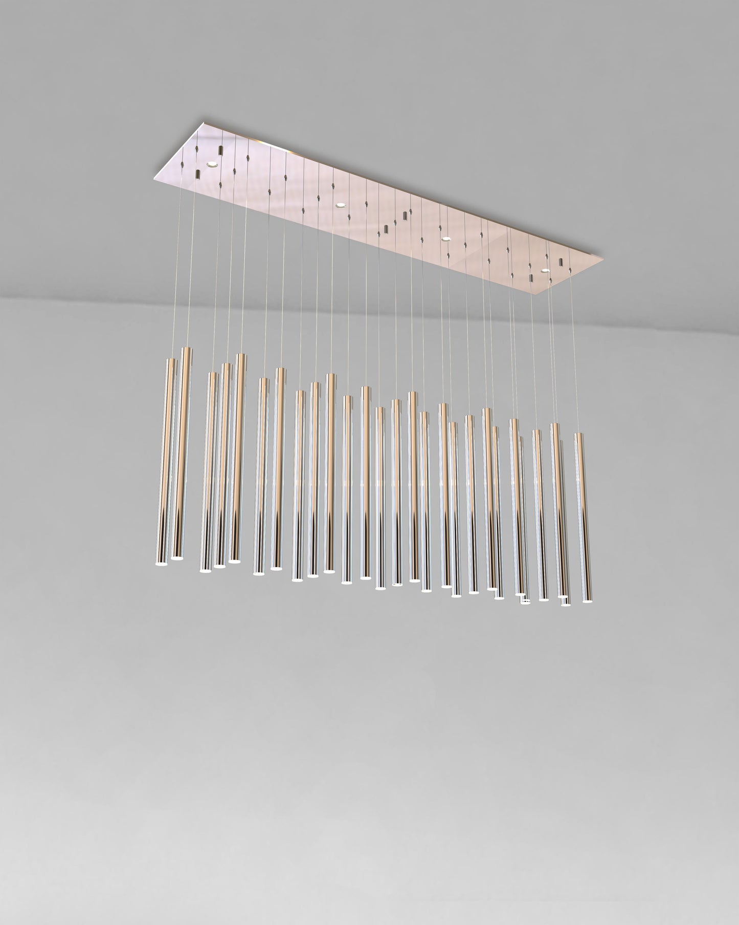 Lámpara colgante moderna rectangular de tubos de metal cromado para techo interior