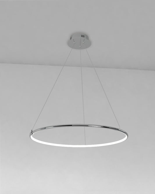 Lámpara colgante LED circular moderna de techo en acabado metálico para interiores.
