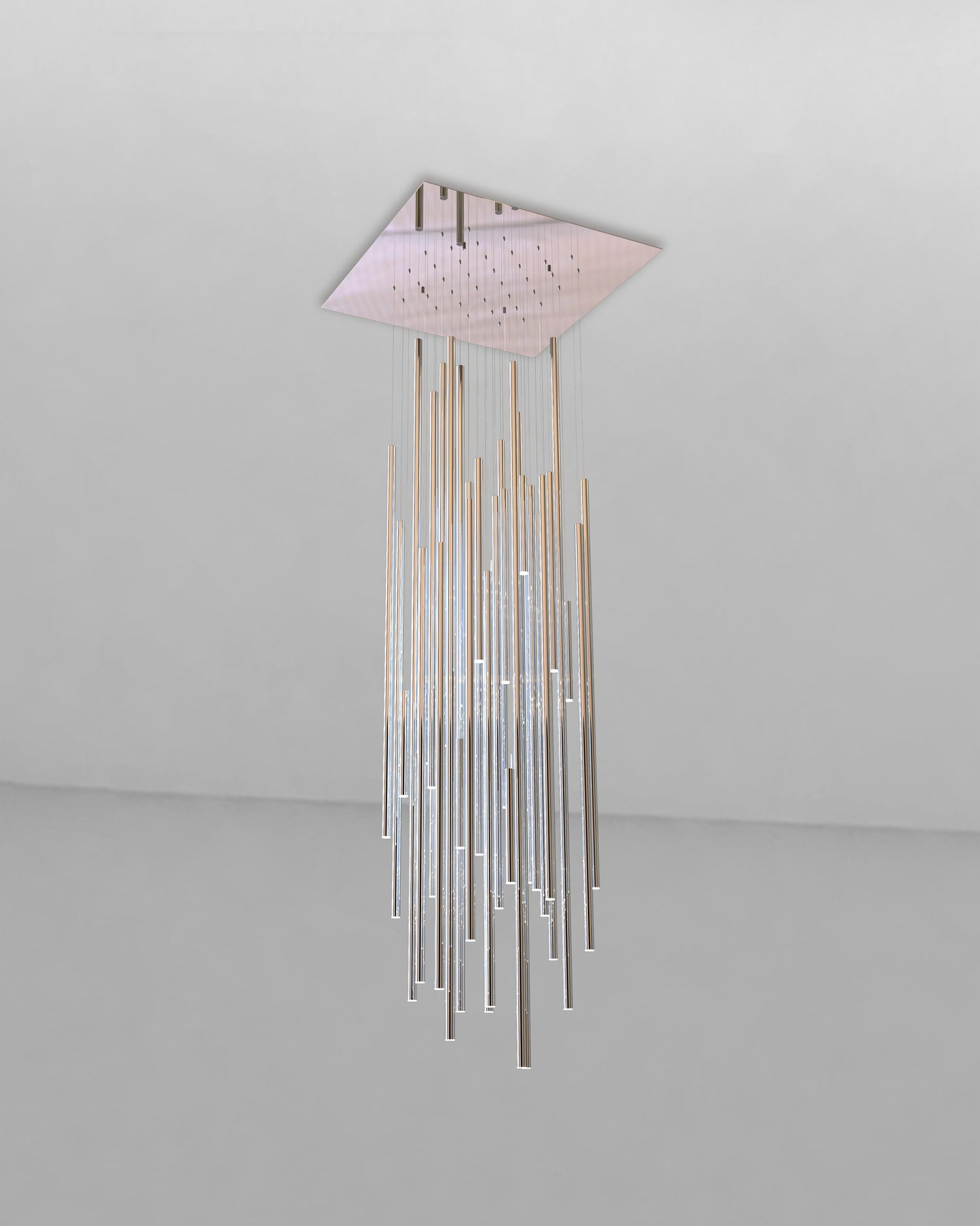 Lámpara de techo moderna colgante de varillas cromadas, diseño minimalista elegante