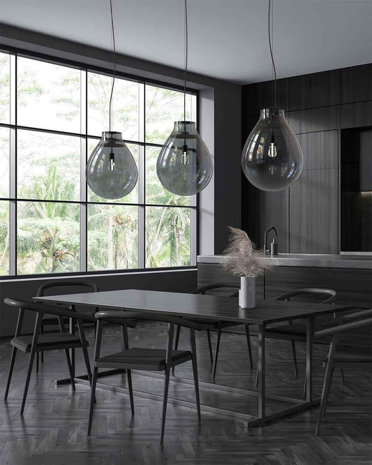 Lámparas colgantes de vidrio sobre mesa de comedor moderna, iluminación de diseño Birot MX