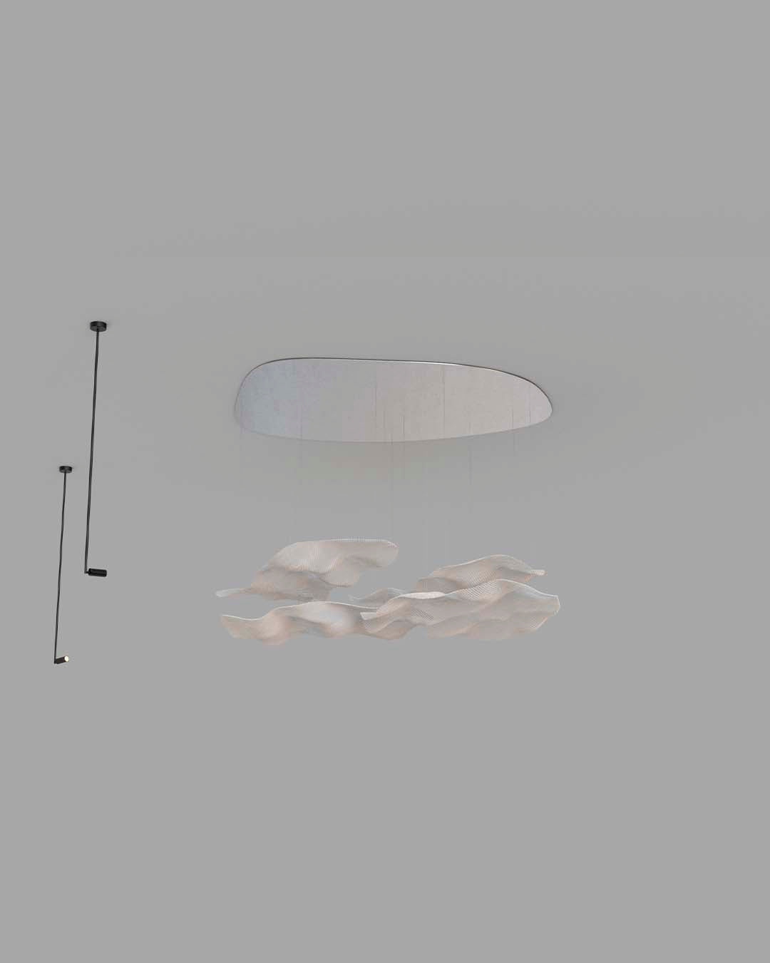 Lámpara de techo moderna con diseño blanco ondulado y focos colgantes minimalistas