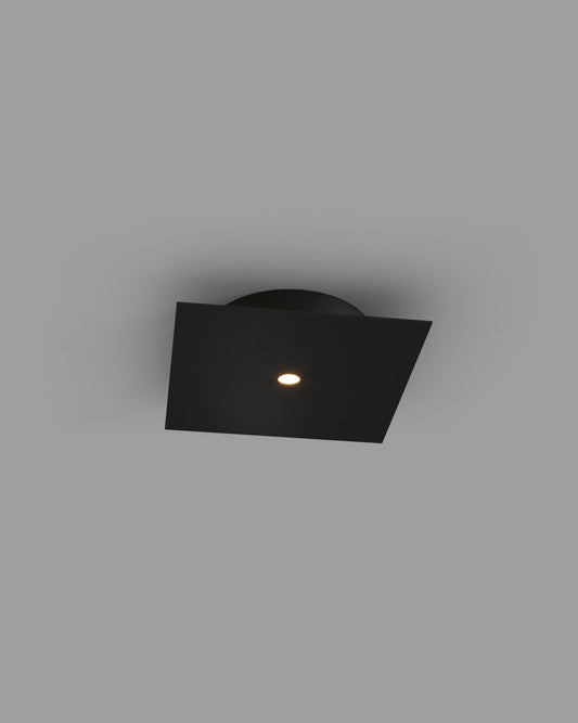 Lámpara de techo moderna negra con luz LED integrada, diseño minimalista cuadrado.