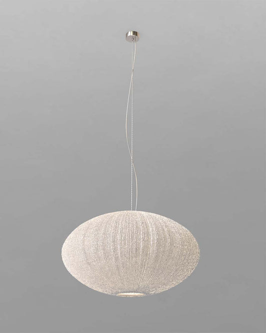 Lámpara colgante de diseño moderno Coral Seaurchin Grande en malla de acero color blanco roto.
