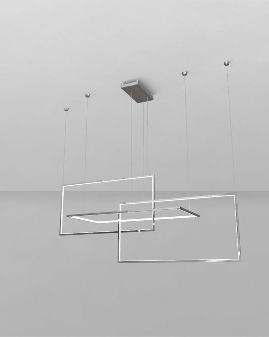Lámpara colgante moderna de techo con marco rectangular cromado para interiores