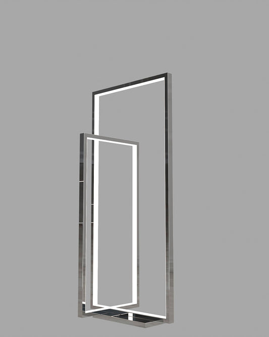 Lámpara de pie moderna rectangular de metal con luz LED, fondo gris minimalista