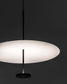 Lámpara colgante moderna de disco blanco encendida sobre fondo oscuro, Birot MX iluminación.
