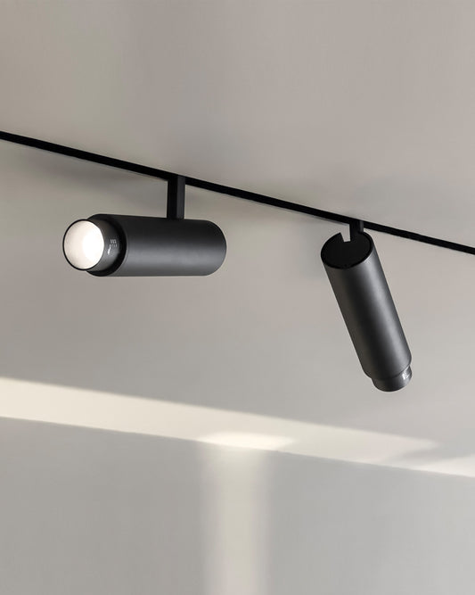 Luminaria de riel negra cilíndrica moderna para techo, iluminación boutique Birot MX