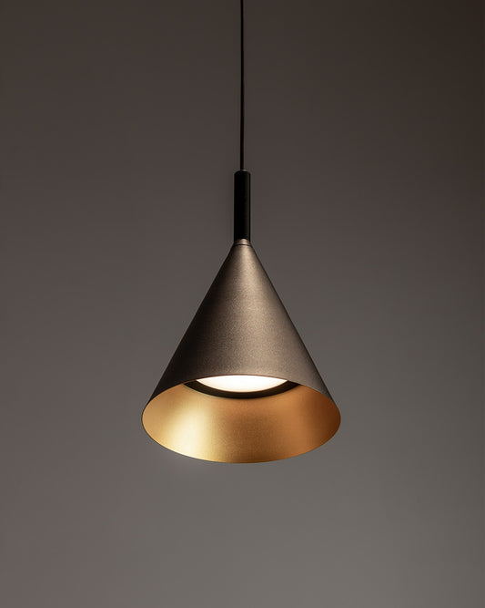 Lámpara colgante cónica negra y dorada, iluminación moderna, Birot MX boutique