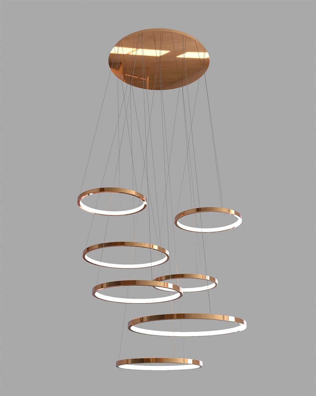 Lámpara colgante moderna de varios aros dorados, iluminación decorativa elegante