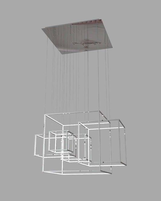 Lámpara colgante moderna de cubos metálicos geométricos para iluminación decorativa.