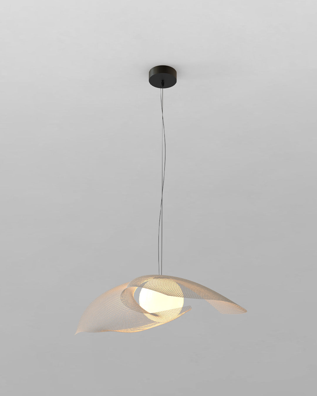 Lámpara colgante moderna de diseño artístico encendida, boutique de iluminación Birot MX