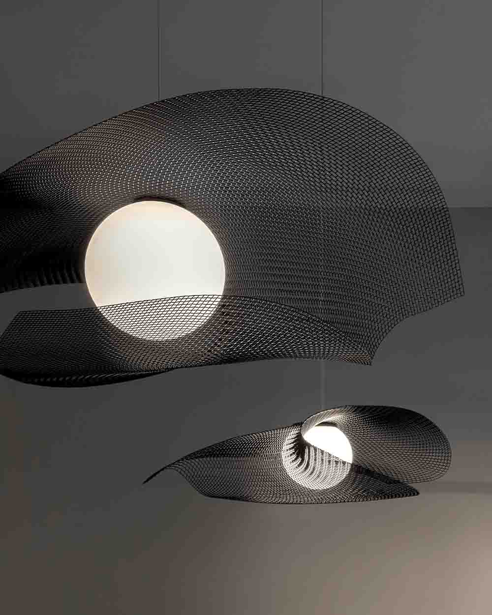 Lámparas de suspensión modernas con malla negra y luz LED, diseño exclusivo de Birot MX