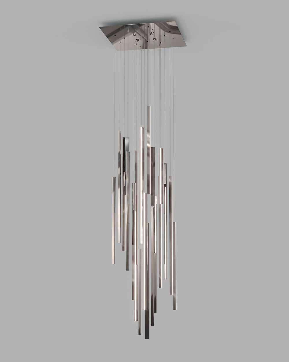 Lámpara colgante moderna de metal cromado estilo cascada para iluminación decorativa