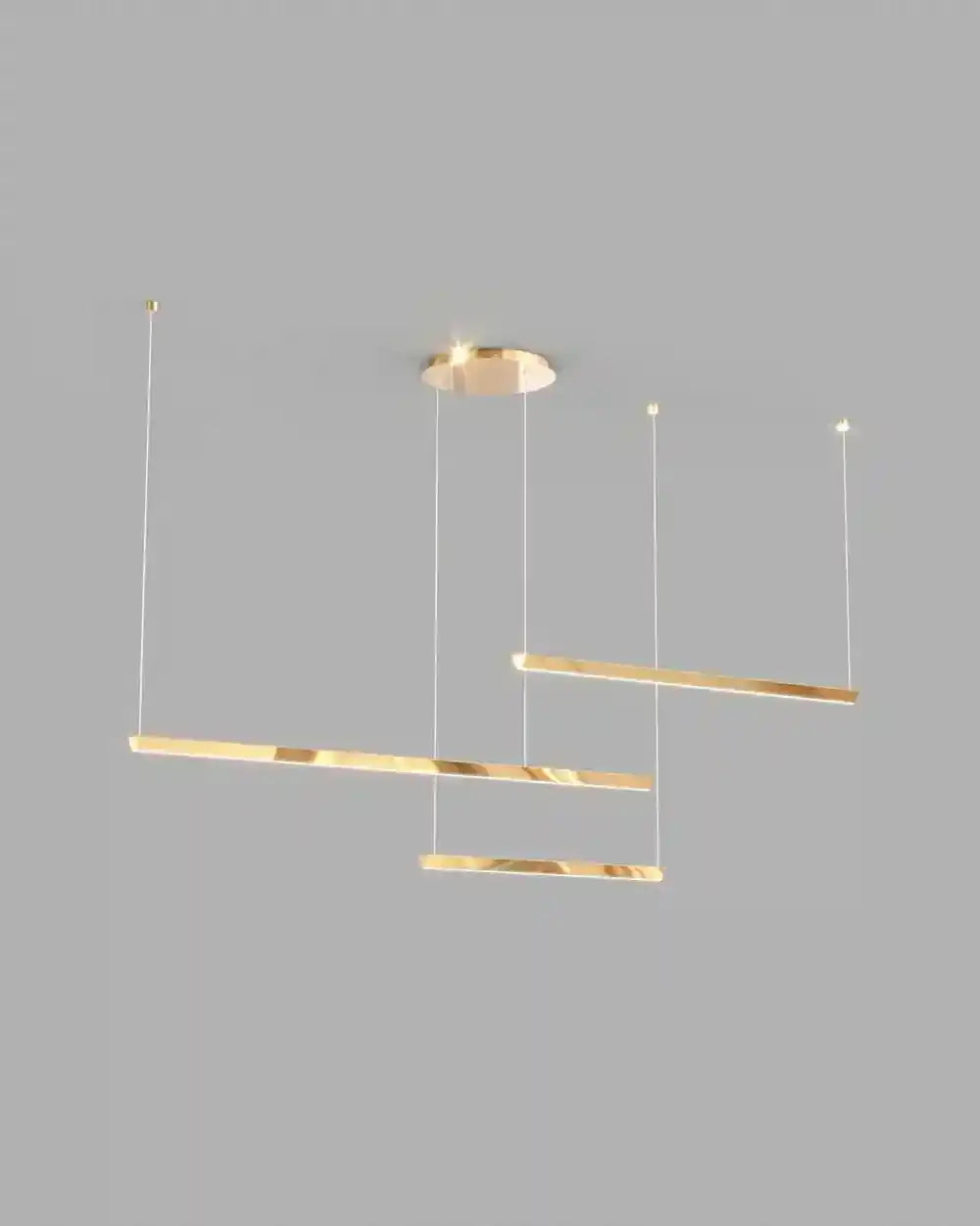 Lámpara colgante moderna de techo dorada con tres barras horizontales LED