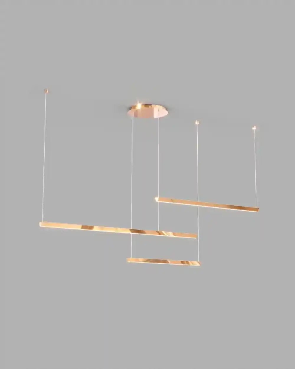 Lámpara colgante moderna dorada de tres barras, diseño minimalista para interiores