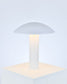 Lámpara de mesa blanca de diseño minimalista, iluminación ambiente suave.