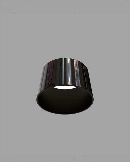 Lámpara de techo cilíndrica negra moderna sobre fondo gris en Birot MX boutique de iluminación