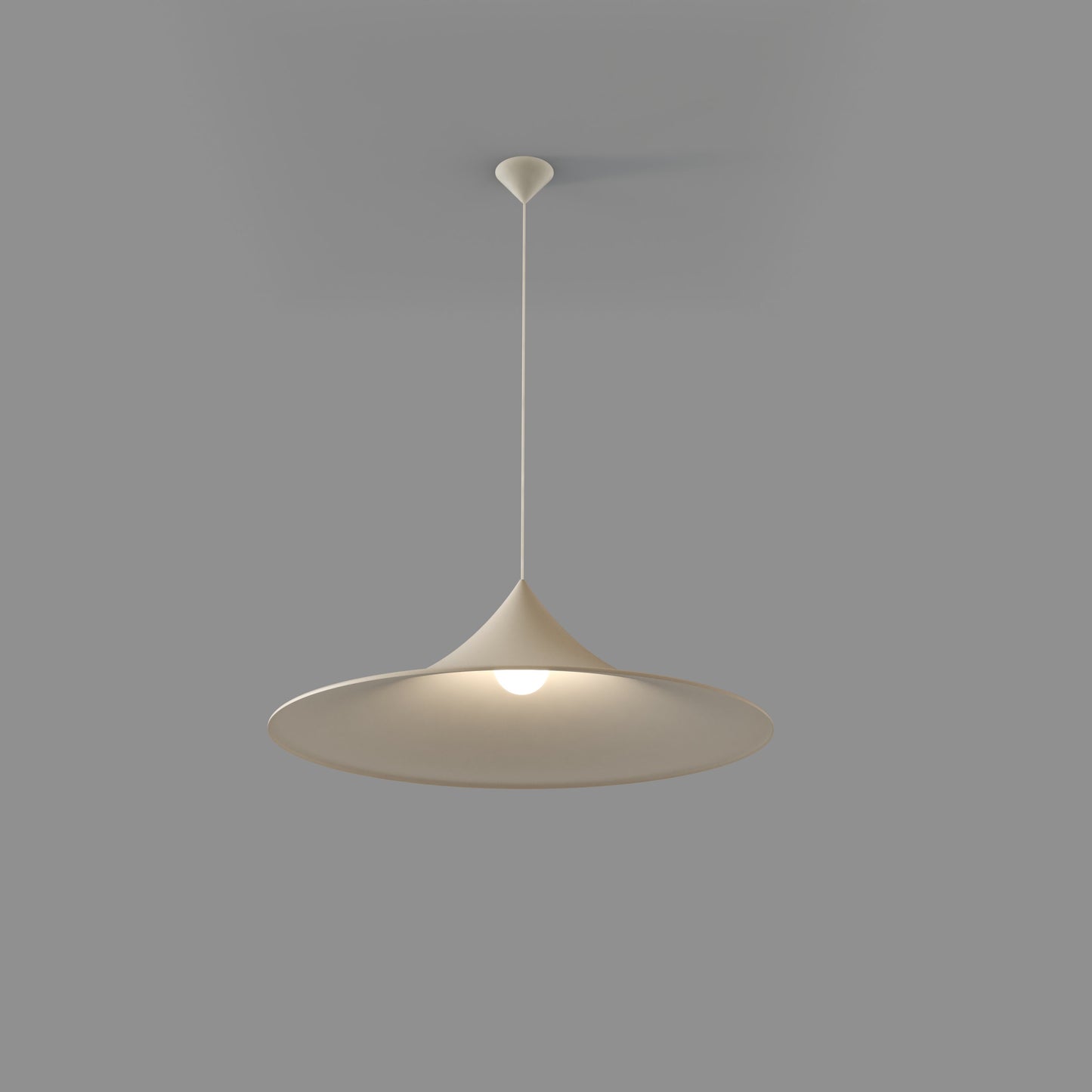 Lámpara colgante blanca de diseño moderno sobre fondo gris, iluminación decorativa