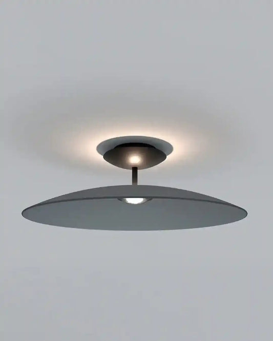 Plafón moderno de metal gris encendido, boutique de iluminación Birot MX.