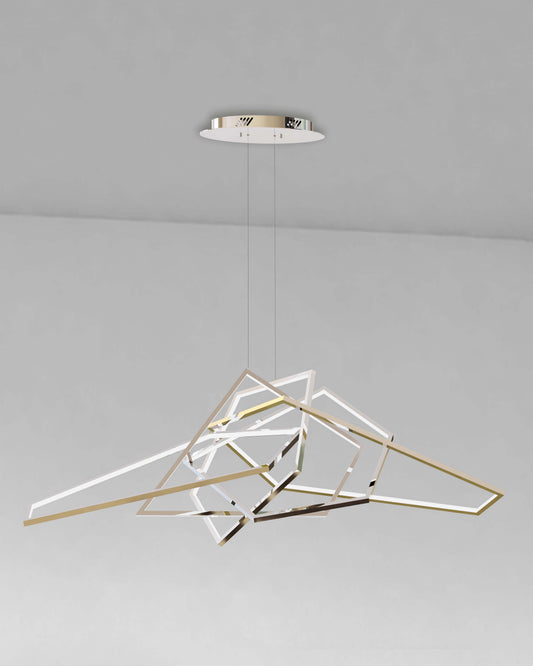 Lámpara colgante moderna de diseño geométrico en acabado cromo para sala o comedor
