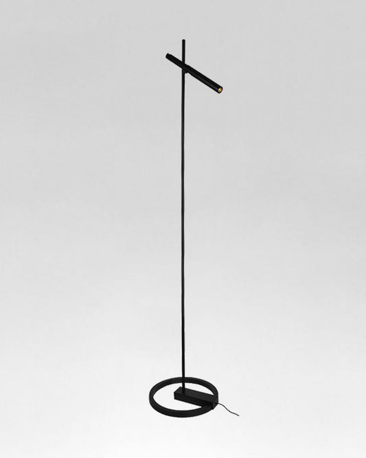 Lámpara de piso moderna negra con base circular y diseño minimalista, iluminación decorativa